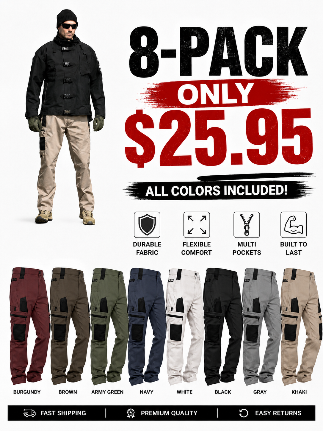 🔥Men's Loose-Fit Utility Jeans🔥15-Pack - All Colors Included, Today Only $25.99